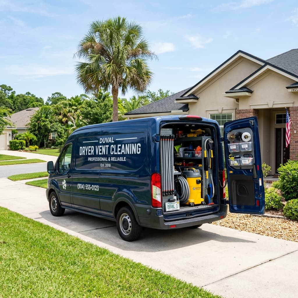 Jax Vent Co service van parked in a Jacksonville neighborhood, ready to work